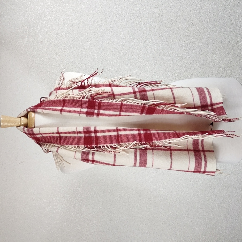 Vintage Banana Republic Wool Angora Rabbit Scarf Red Cream Plaid